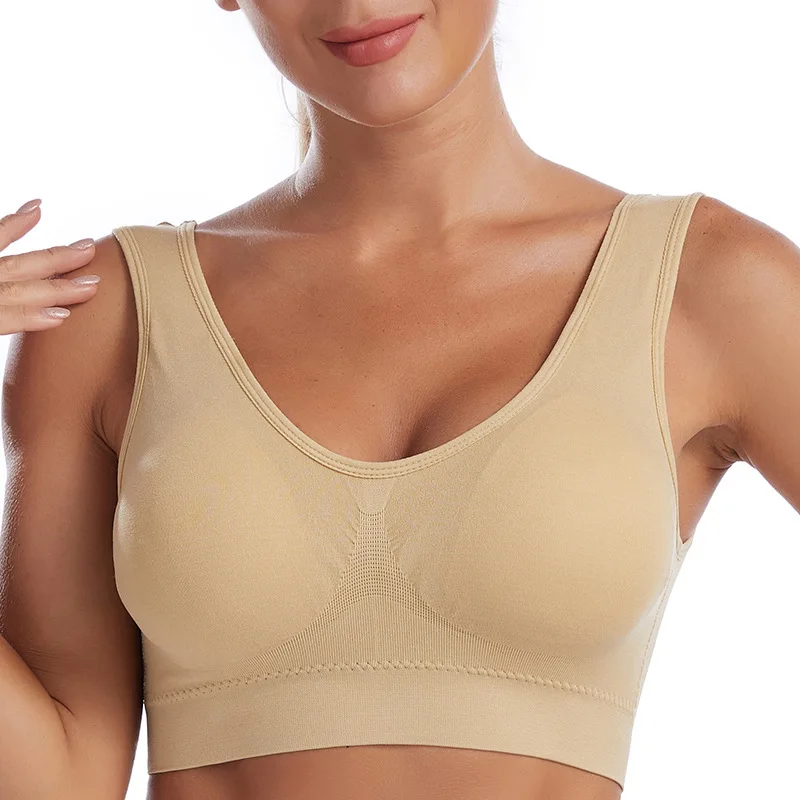 Sports Bra Women's No Steel Ring Gathered Vest Style Beautiful Back Underwear Large Size Running Fitness Yoga Bra with Inserts