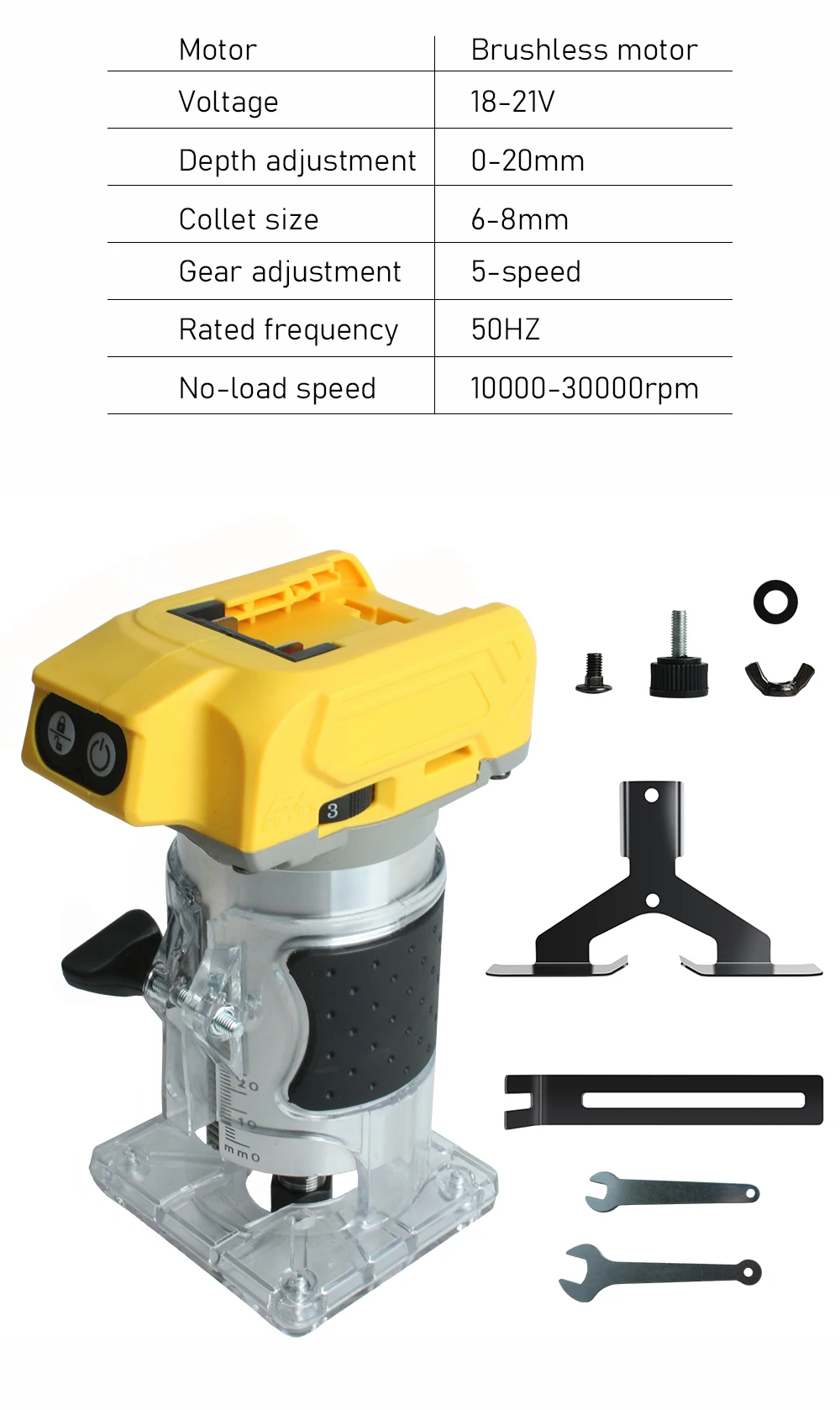 2000W Electric Router 21V Brushless Trimmer Heavy Duty Woodworking Engraving Tri