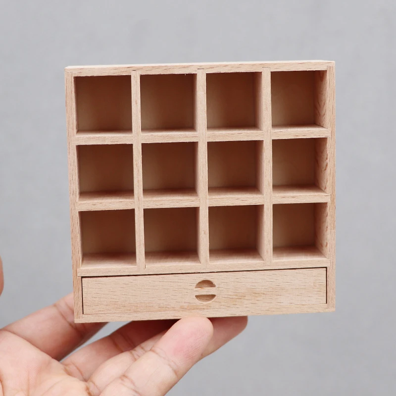 

1:12 Dollhouse Miniature 12 Grid Cabinet With Drawer Locker Storage Cupboard Furniture Model For Doll House Decor Kids Toys
