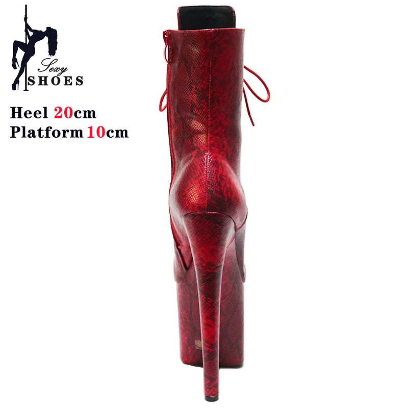 20cm/8inchs Women Boots Sexy Super High Heels Platform Snake Pattern Shoes Stage Steel Pole Dance Serpentine Party Ankle Boots