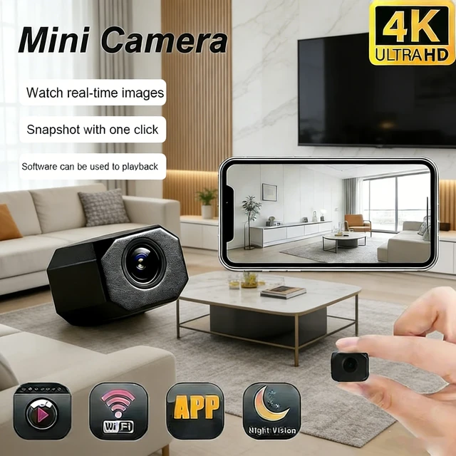 Mini caméra de sécurité WiFi 4K HD, surveillance intérieure intelligente pour la maison, avec application de surveillance à distance, design léger et portable 1