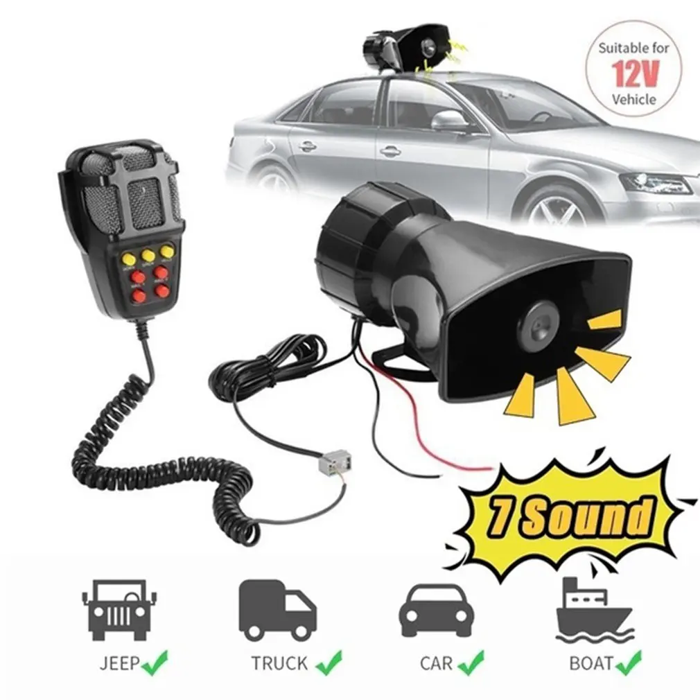 100W Mic PA System Emergency Amplifier Hooter 12V 24V Police Siren Air Horn Megaphone Tone Car Horn Car Warning Alarm Speakers car siren horn car air horn