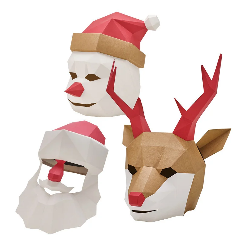 

Christmas Creative Mask Novel Diy Paper Snowman Santa Claus Headwear hats