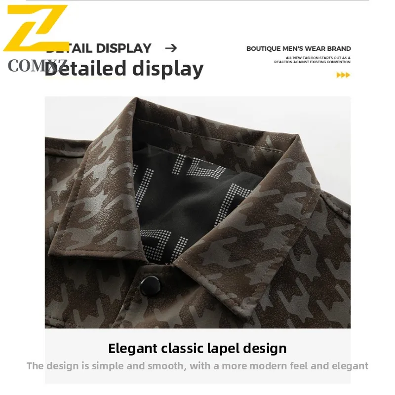 EIAO Spring Autumn Men Patterned Leather Jacket Stylish Lapel Biker Coat Trendy Korean Style Outerwear for Young Adults  2025