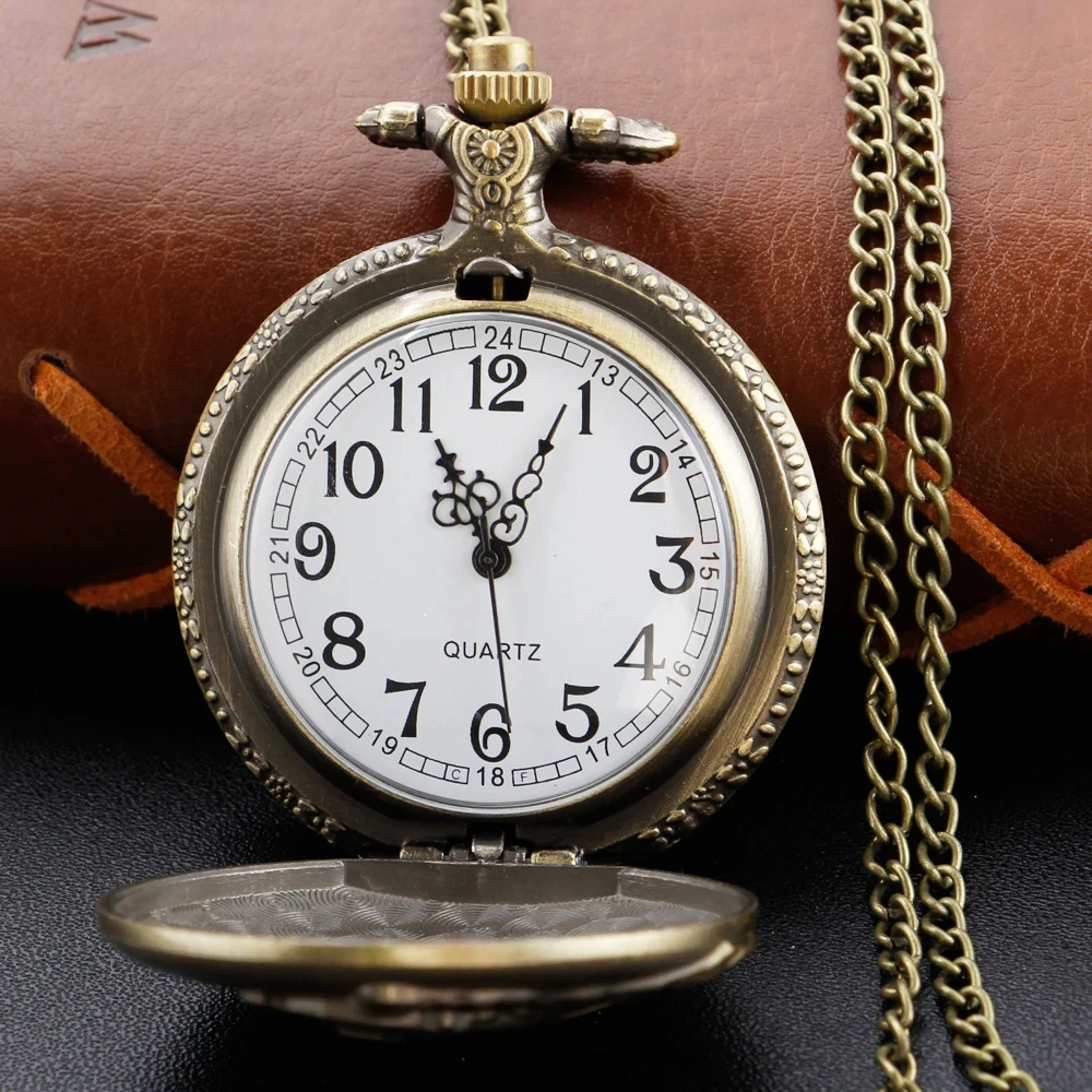 New Fashion Retro Bronze Train Locomotive Engine Quartz Pocket Watch Necklace Pendant Chain Best Gifts for Men Women