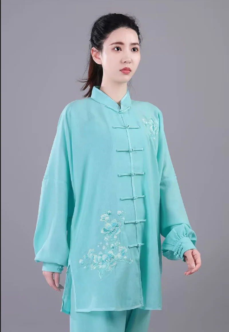 New Chinese Style Embroidery Flower Cotton Tai Chi Clothing Chinese Kung Fu Martial Arts Suit Fashion Sport Jacket Pants Sets
