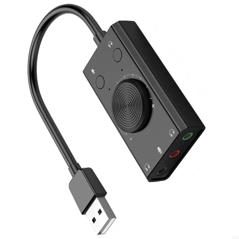 C90F 외부 USB 사운드 카드, 3 포트 출력 사운드가있는 마이크 이어폰 용 컴퓨터 액세서리 용 외부 조절 가능