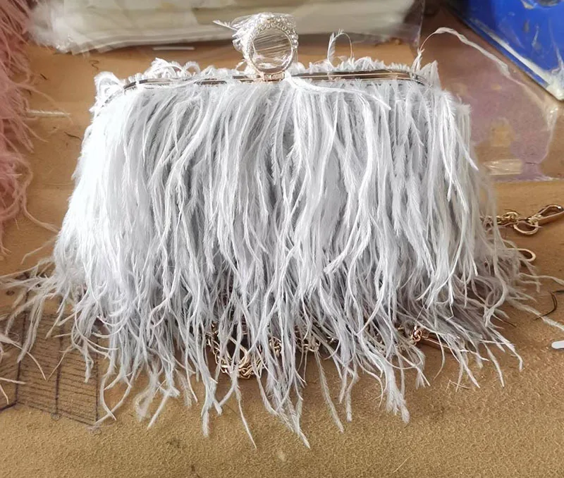 Luxury fashion women's bag ostrich fur Feather Evening Bags Fashion shoulder chain Party Wedding Banquet Day Clutches Purses 