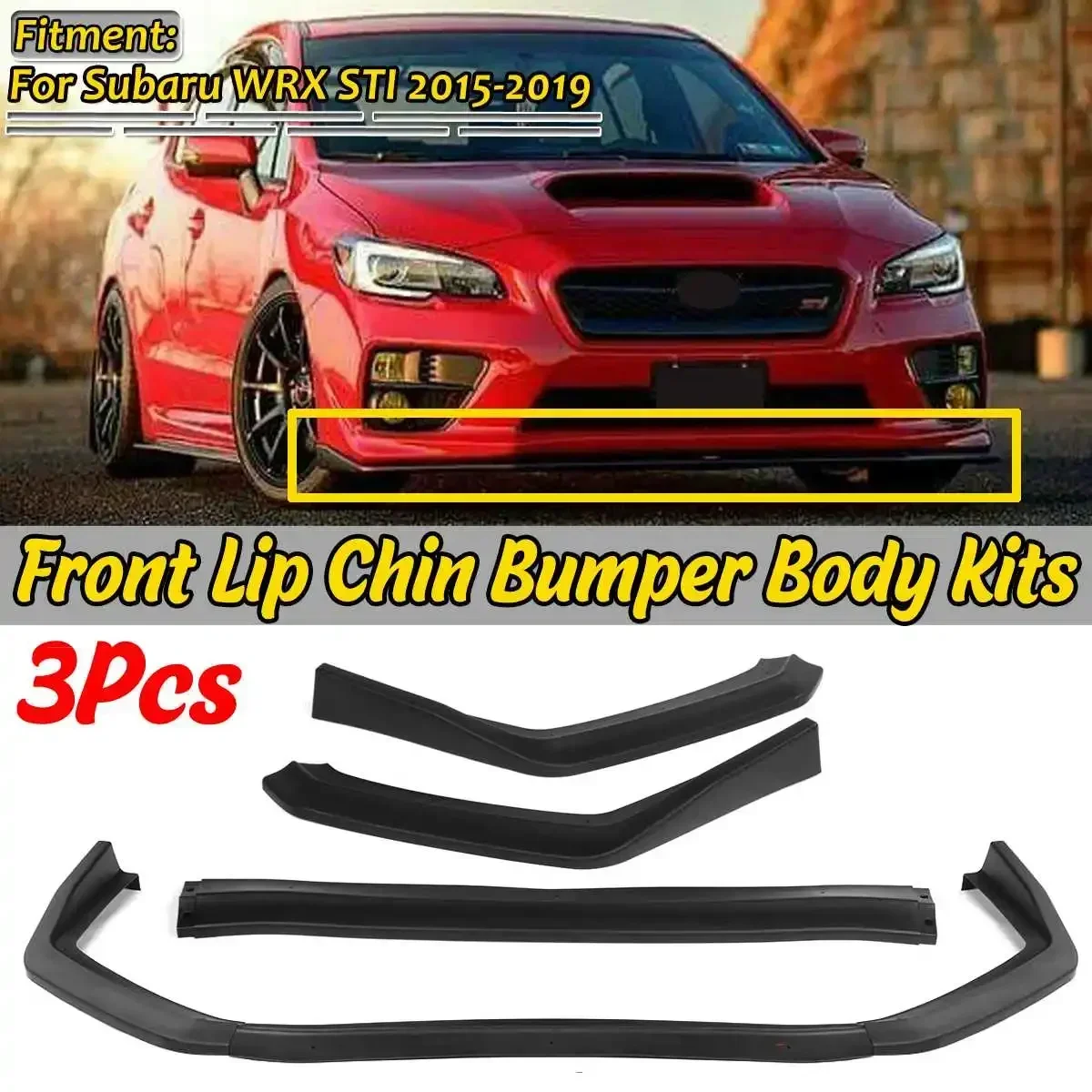 

Black / Carbon Fiber Look 3Pcs Car Front Bumper Splitter Lip Chin Spoiler Diffuser Bumper For Subaru WRX STI 2015-2019 Body Kit