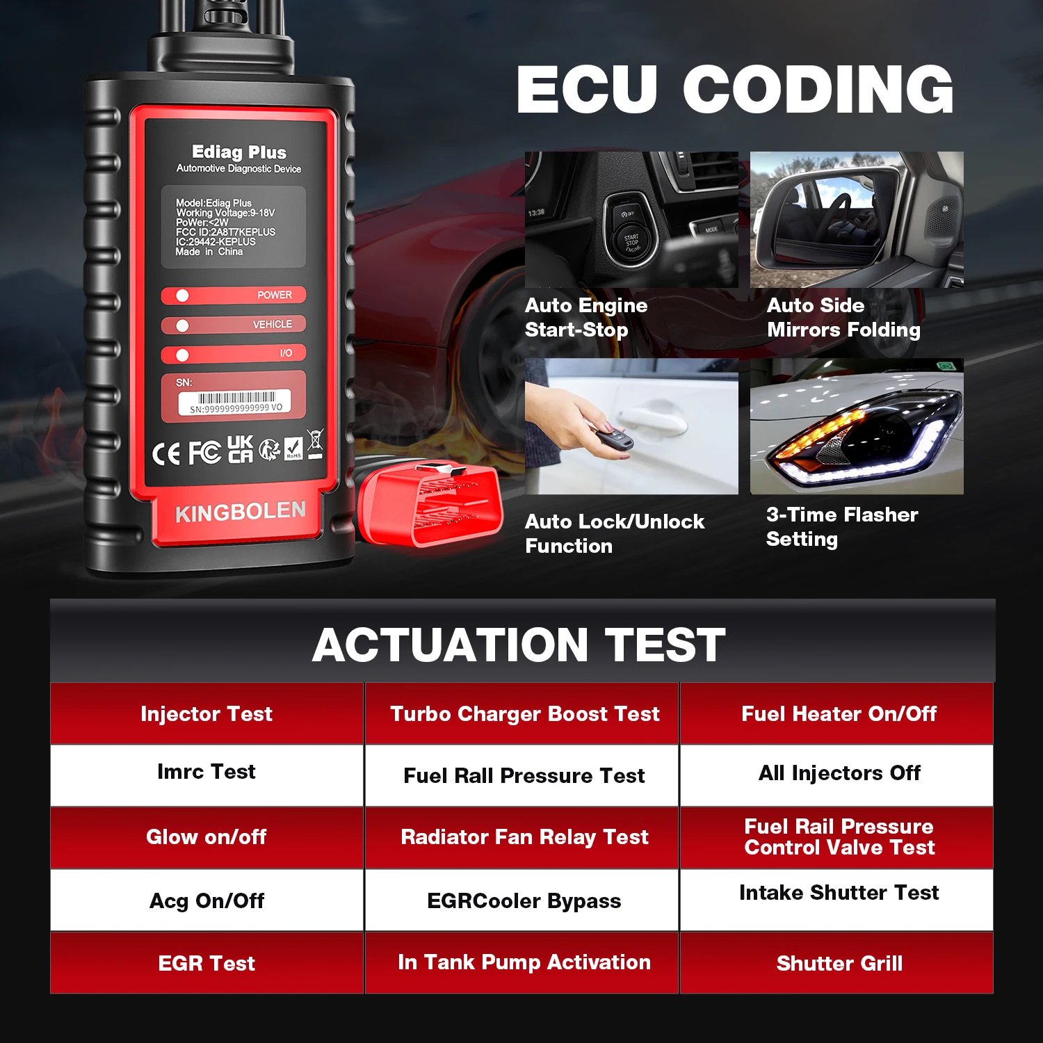 KINGBOLEN EDIAG PLUS OBD2 Scanner, Alle-Systeme-Diagnosegerät Bidirektionaler Test, ECU-Codierung CANFD 15 Reset-Funktionen für Android iOS – Detail 3