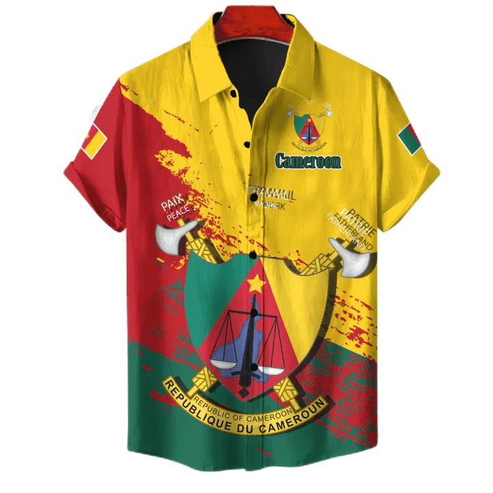 

Africa Cameroon Flag Map Short Sleeve Shirts For Men Clothes National Emblem Lion Kids Blouses Sport Jersey Dashiki Gift Tops