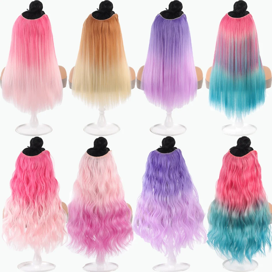 Allaosify synthetic hair 20 inch V-shaped artistic highlight dye gradient hair extensions are beautiful and cool