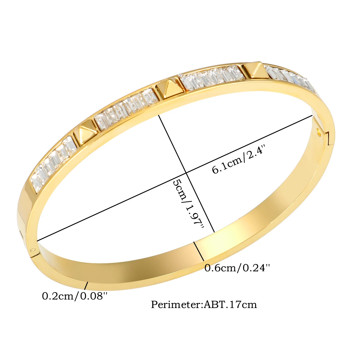 JOVO LOVE Triangle Crystal Bangle Stainless Steel Gold Color Waterproof Wide Cuff Bracelet For Women Jewelry Accessories 6