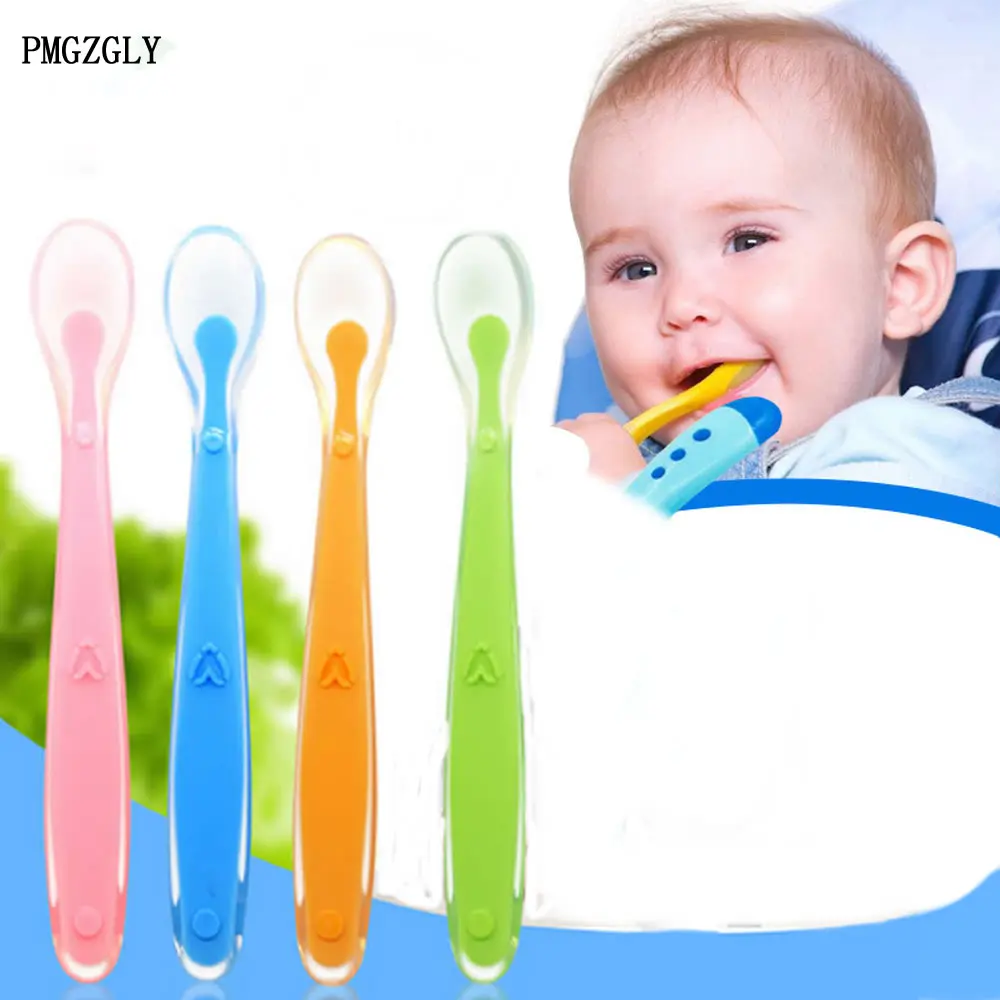 Description Picture 3 of itemBaby Feeding Spoons Training Children Infant Temperature Sensoning Food Grade Flatware Tableware Cutlery Silicone Spoon With Box