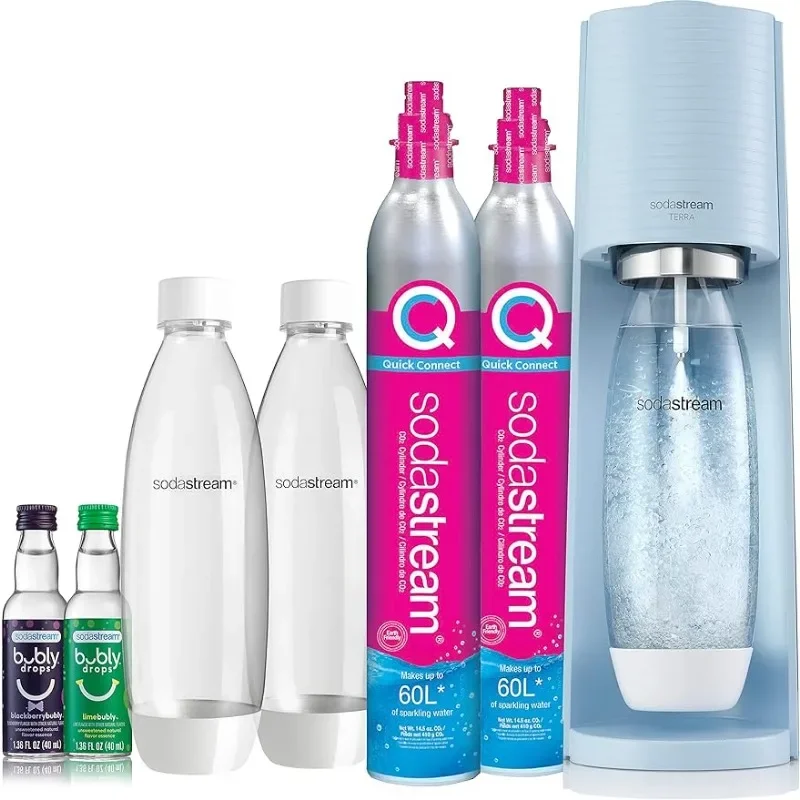 

SodaStream Terra сверкающий Набор для воды (туманный синий), с CO2, бутылки DWS, и сияющие капли аромата