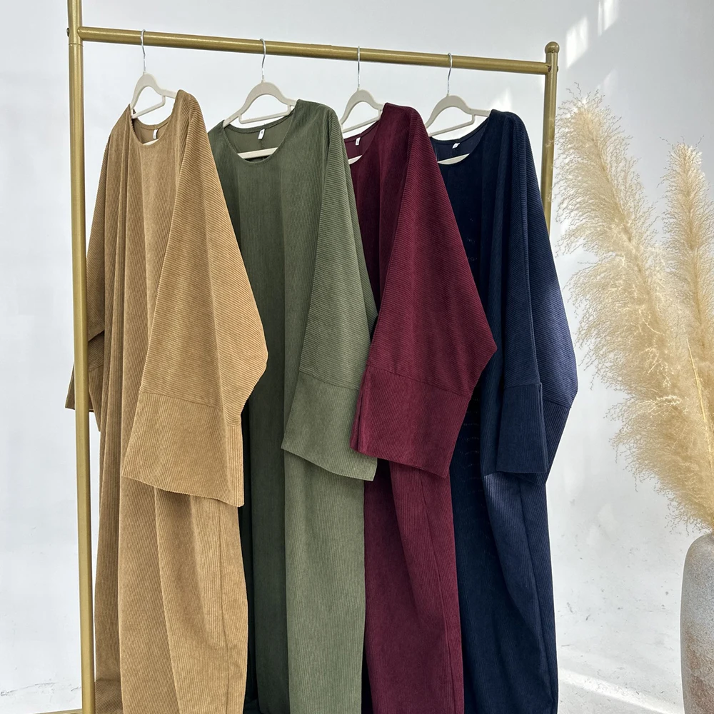 Zahraa Muslim Autumn Winter Corduroy Modest Abaya Turkish Islamic Clothing Jalabiyat Long Sleeve Casual Loose Moroccan Kaftan 4