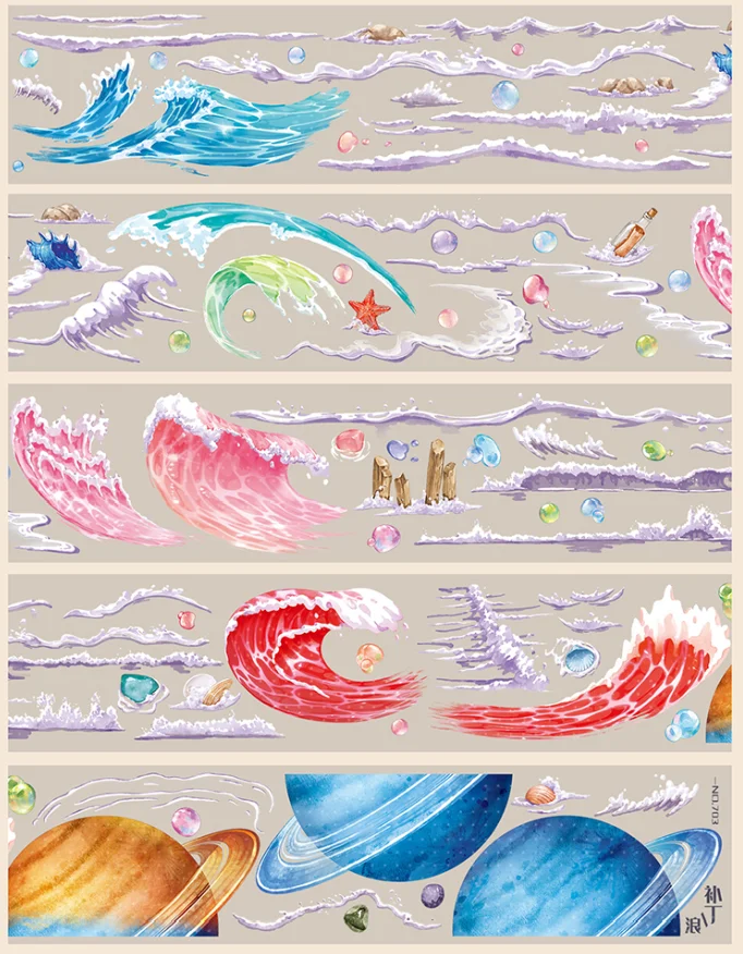 

1 Loop Ocean Waves Planets Moon Earth PET Washi Tape