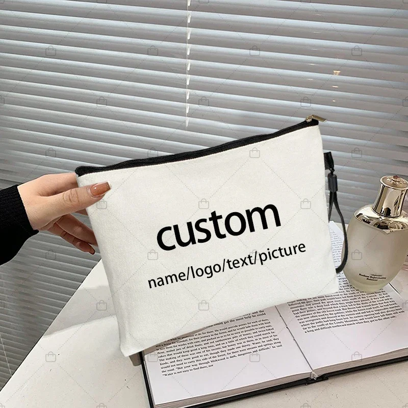 Cosmetic Bag Personalized Name Text Picture Canvas Toilet Kit Teacher Birthday Gift Mini Makeup Pouch