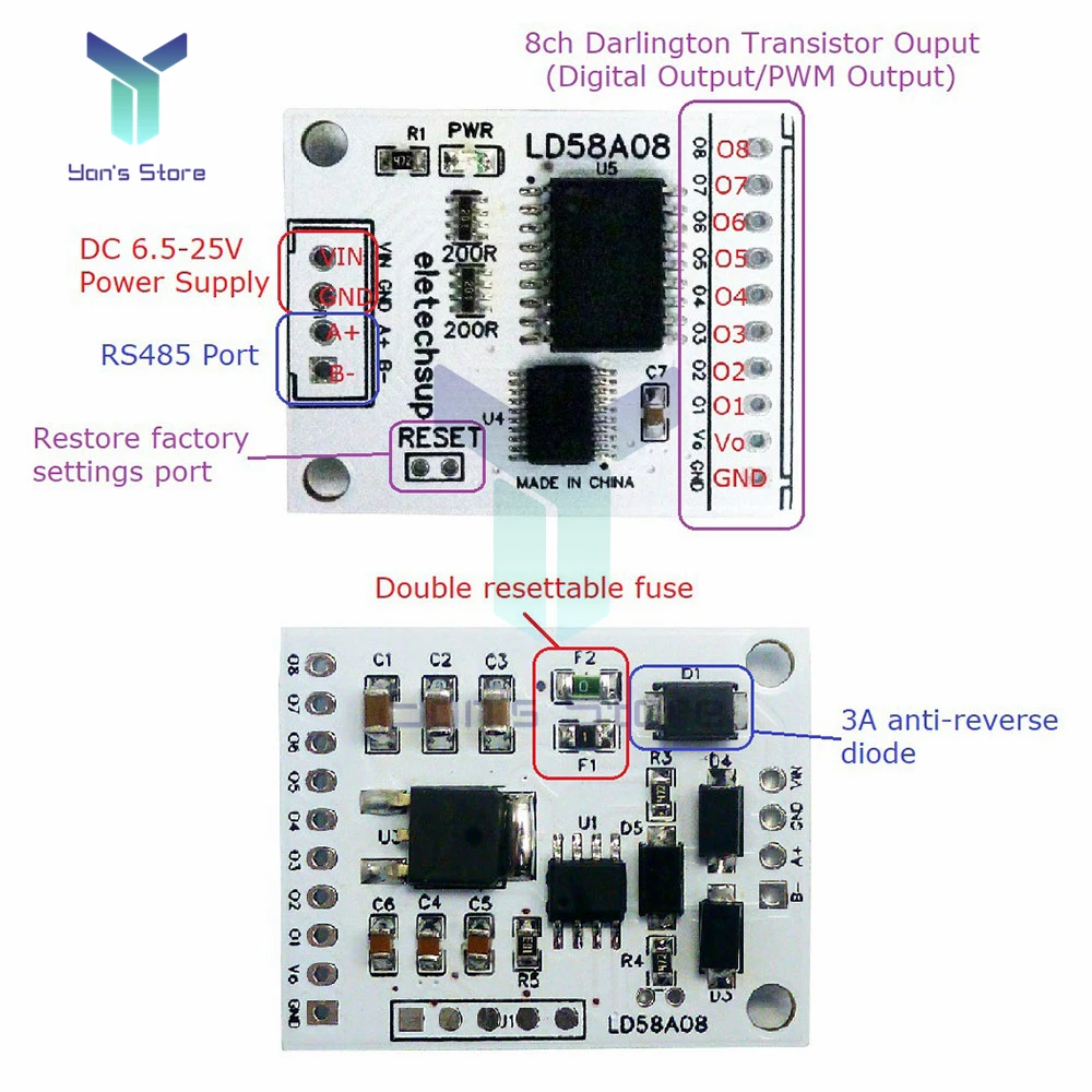 8CH RS485 to PWM Output Darlington Transistor Driver Module