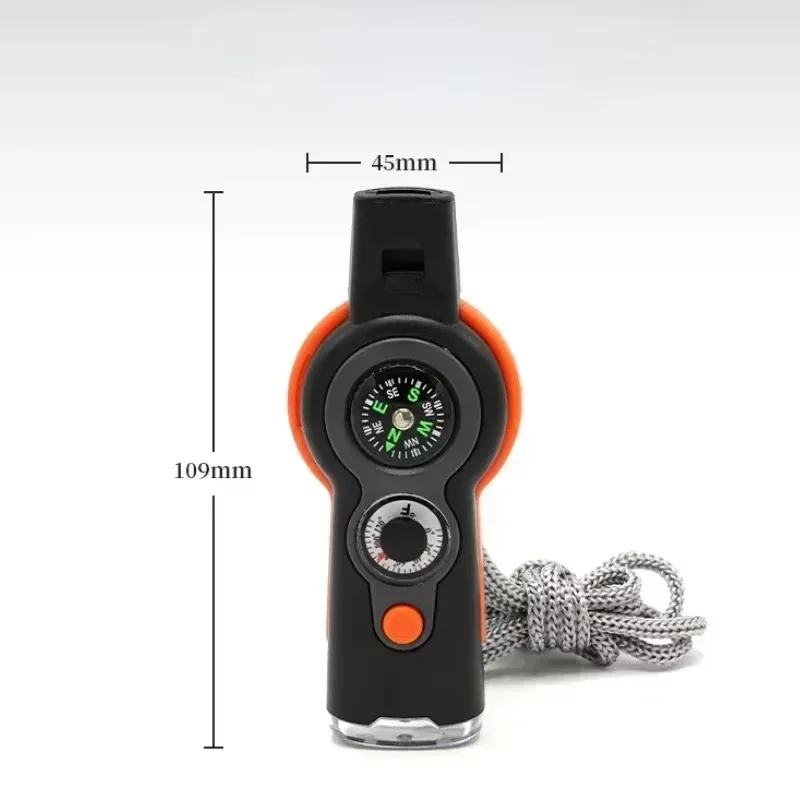 NEW 1PC 7 in 1 Survival Whistle High Decibel Rescue Whistle with LED Light Thermometer Compass Survival Reflective Signal Mirror 6