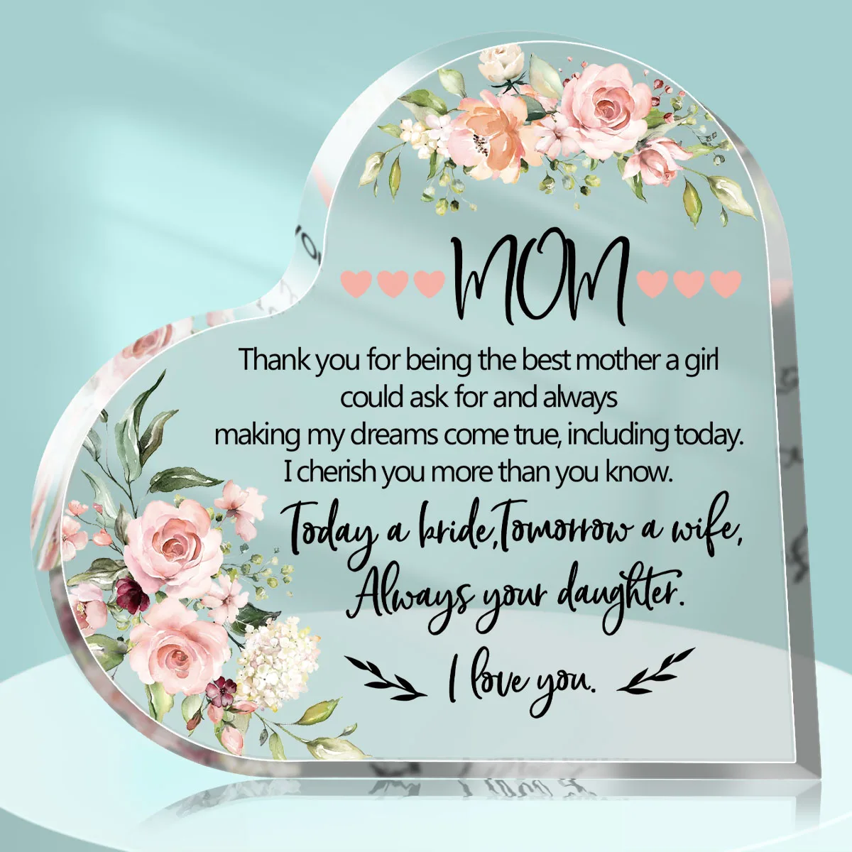 

1PC Transparent Acrylic Ornament Heart Shape Sign Daughter Clear Love Crystal Figurine For Home Room Decor Mothers Day Gift