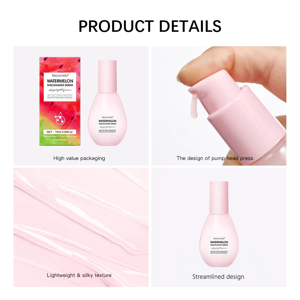 New Watermelon Glow Niacinamide Dew Drops Serum Makeup Primer Cream Lightweight Facial Serum & Priming Liquid Brightner