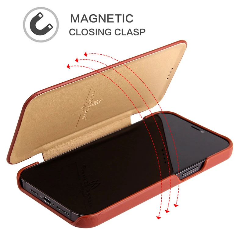 Luxury Thin Genuine Leather Case for iPhone 15 Pro Max 13 12 Mini 14 13 12 Pro Max Wireless Charge Protect Flip Cover