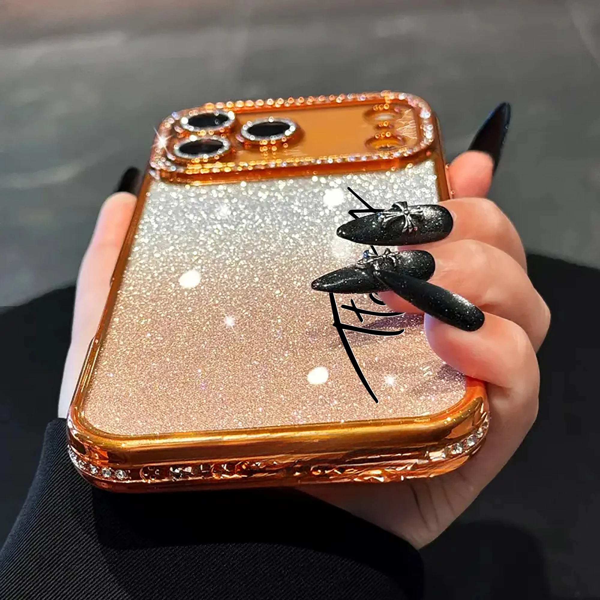 Custom Letters Name Starry Orange Flash Diamond Gradient Phone Case thumbnail 6