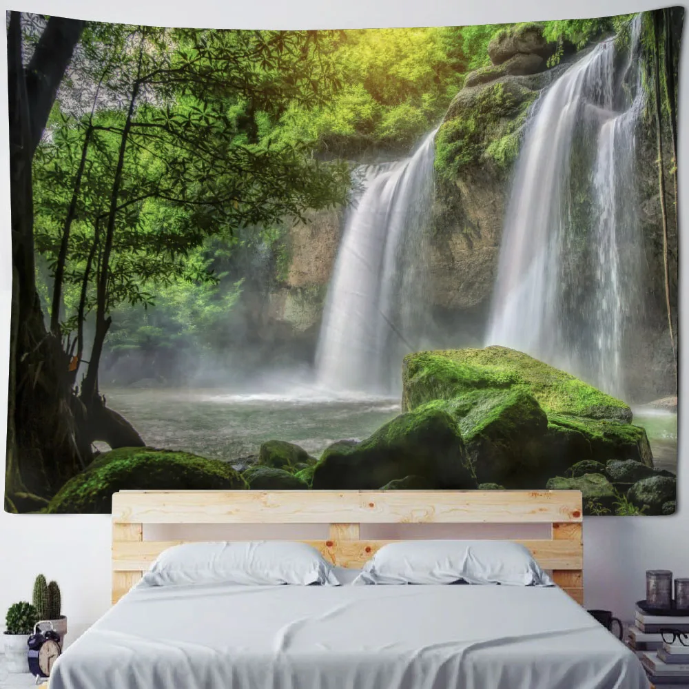 Wunderschöner Natur-Wasserfall-Wandteppich, Walddruck, Meereslandschaft, Hippie-Wandbehang, böhmischer Wandteppich, Mandala, Heimdekoration – Detail 18