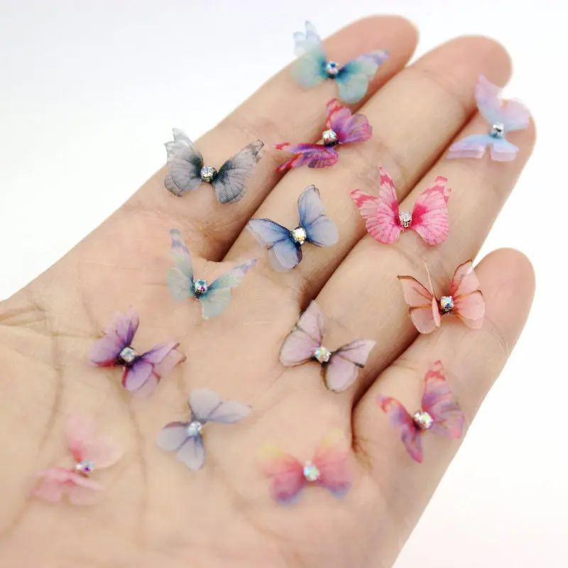 10 Stück Mini-Einzelstein-Doppelschichten Schmetterlings-Aufnäher für Kleidung, Aufnäher, dekorative Parches, Applikation, Nägel, Dekoration