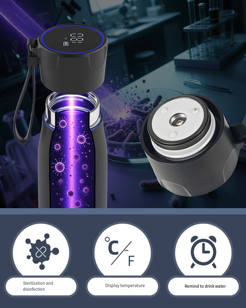 Smart UVC Self Cleaning Water Bottle with Temperature Display Drink Reminder 316 Stainless Steel Vacuum Flask for Travel Office