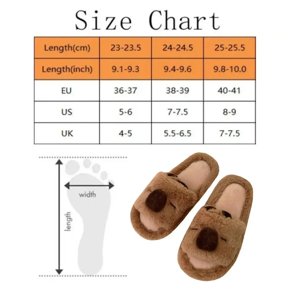 Soft Warm Capybara Slippers Cute Thick Sole Capibara Plush One-line Slippers Silent Non-Slip Winter Fluffy Kapibara Slides
