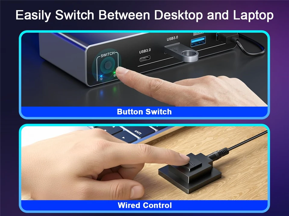 USB C HDMI DP KVM Switch 2K 144Hz Dual Monitors 4K Type C ThunderBolt KVM Switch