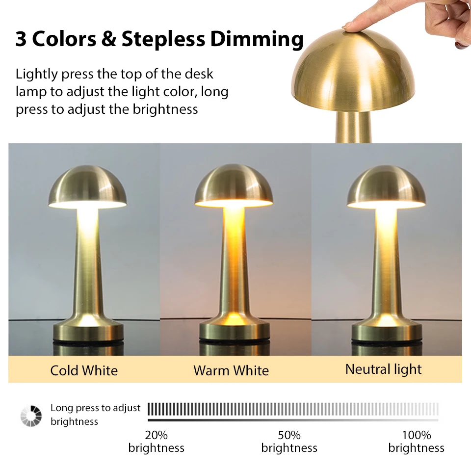 Mushroom LED Desk Lamp USB Charging Table Lamp Three Colors Touch Switch Bar Bedroom Lamps Home Decoration Reading Night Light