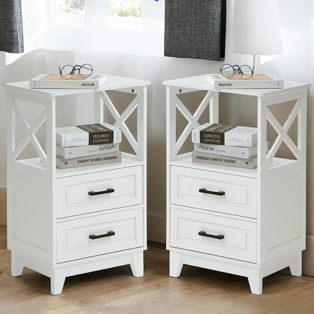 

Rustic End Table for Bedroom Home Furniture Living Room Tall Set of 2 Bedside Nightstand White Freight Free