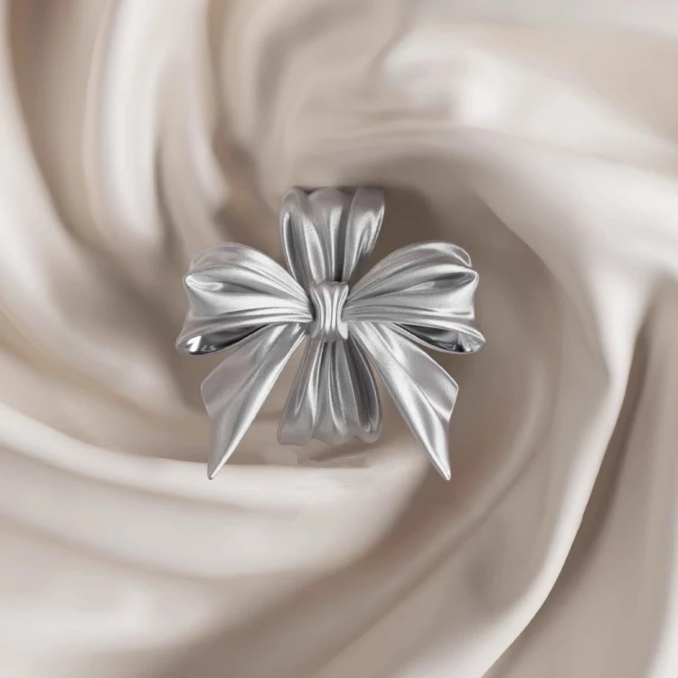 Silver Elegant 3D Silk Ribbon Stud Earrings