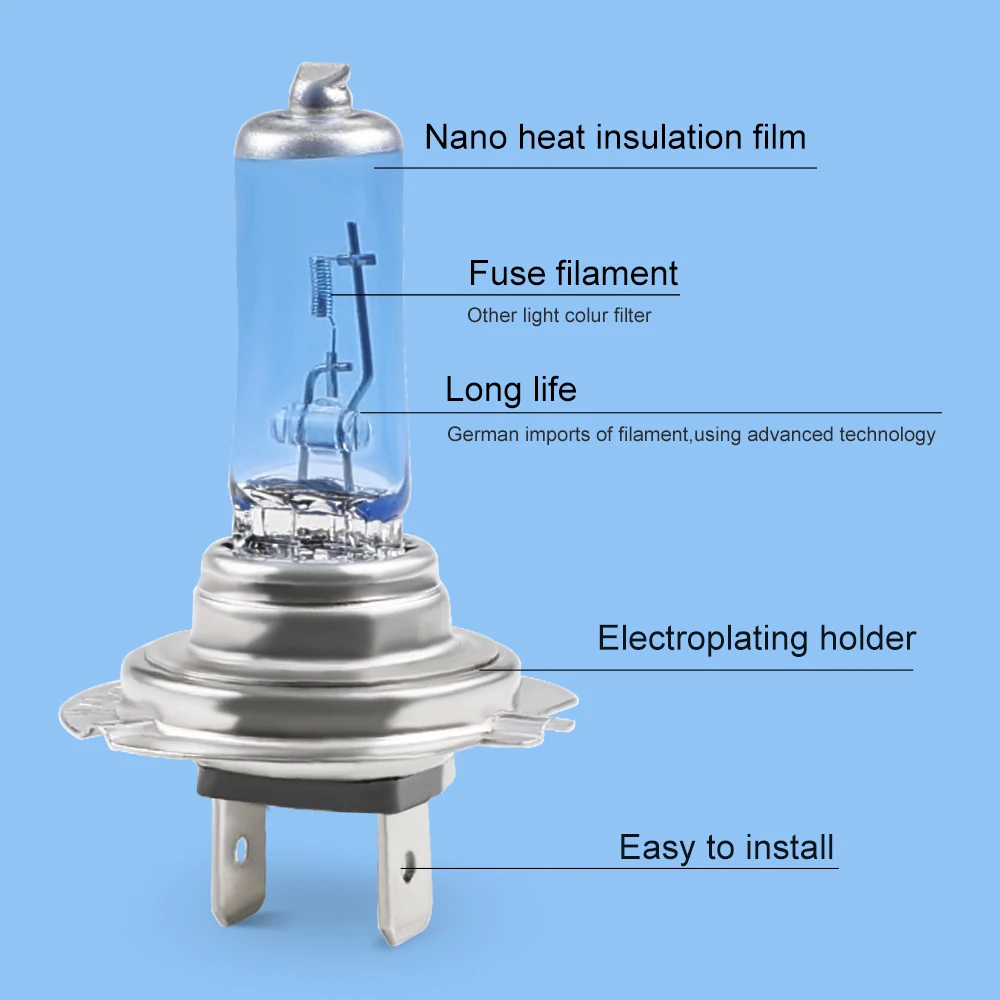 лампа h7 Галогенная лампа H7, 2 шт., лампочка автомобільних фар 6000 К, супер яркий белый свет, 12 В, лампа для автомобильных фар h7 55 Вт, 100 Вт, галогенная лампа сменная лампа для фары автомобиля лампочки