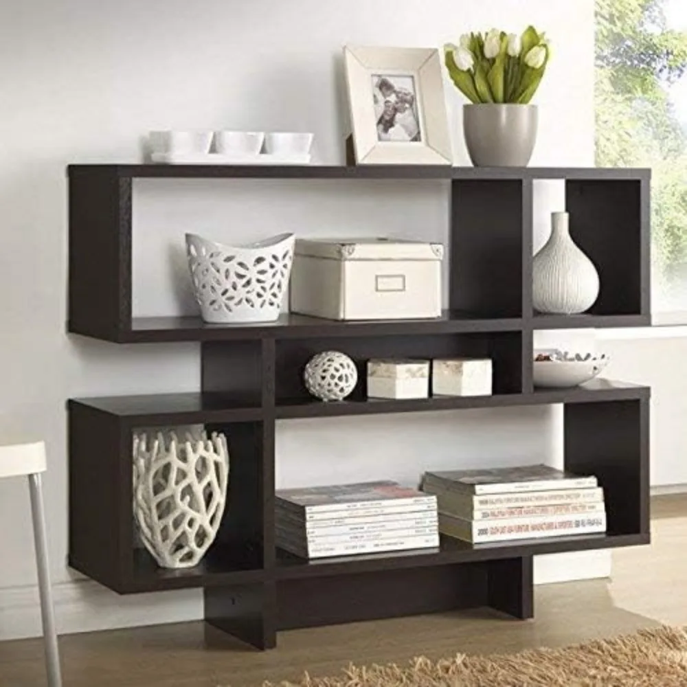 

Shelf 4-Level Modern Bookshelf Bookcase Furniture for Room Large Capacity Storage Living Home Brown Faux Wood Grain Paper Veneer