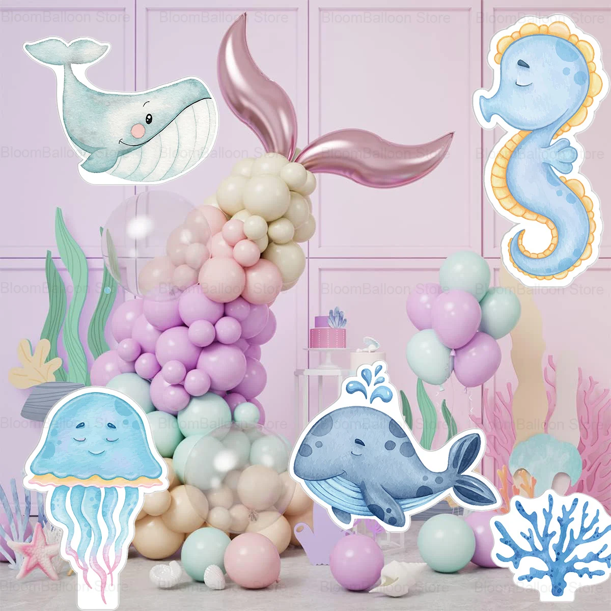 12/18/24/36inch Ocean Animals KT Board Mermaid Tail Whale Shark KT Board Birthday Party Decorations Baby Shower Party Supplies