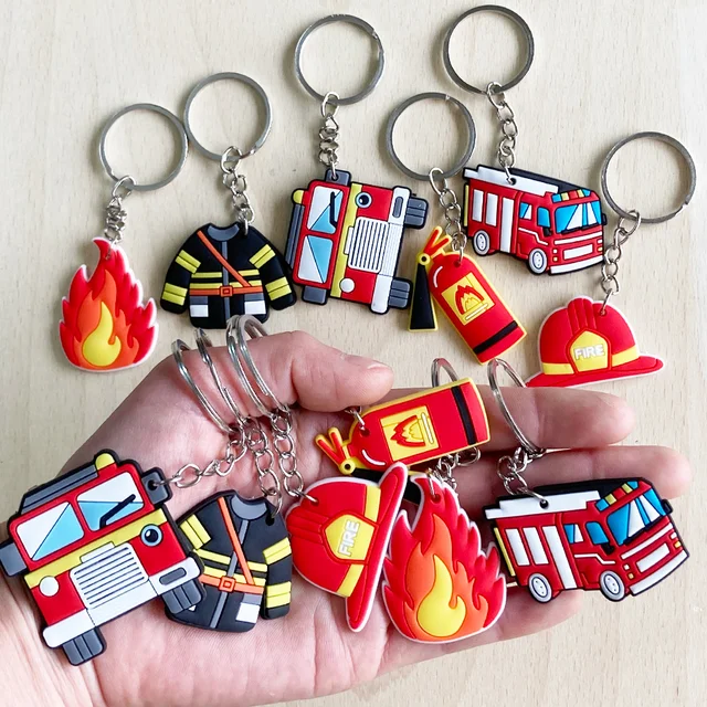 30 Portachiavi A Tema Pompiere - Camion, Estintore, Casco - Per Feste E Regali - Foto 5