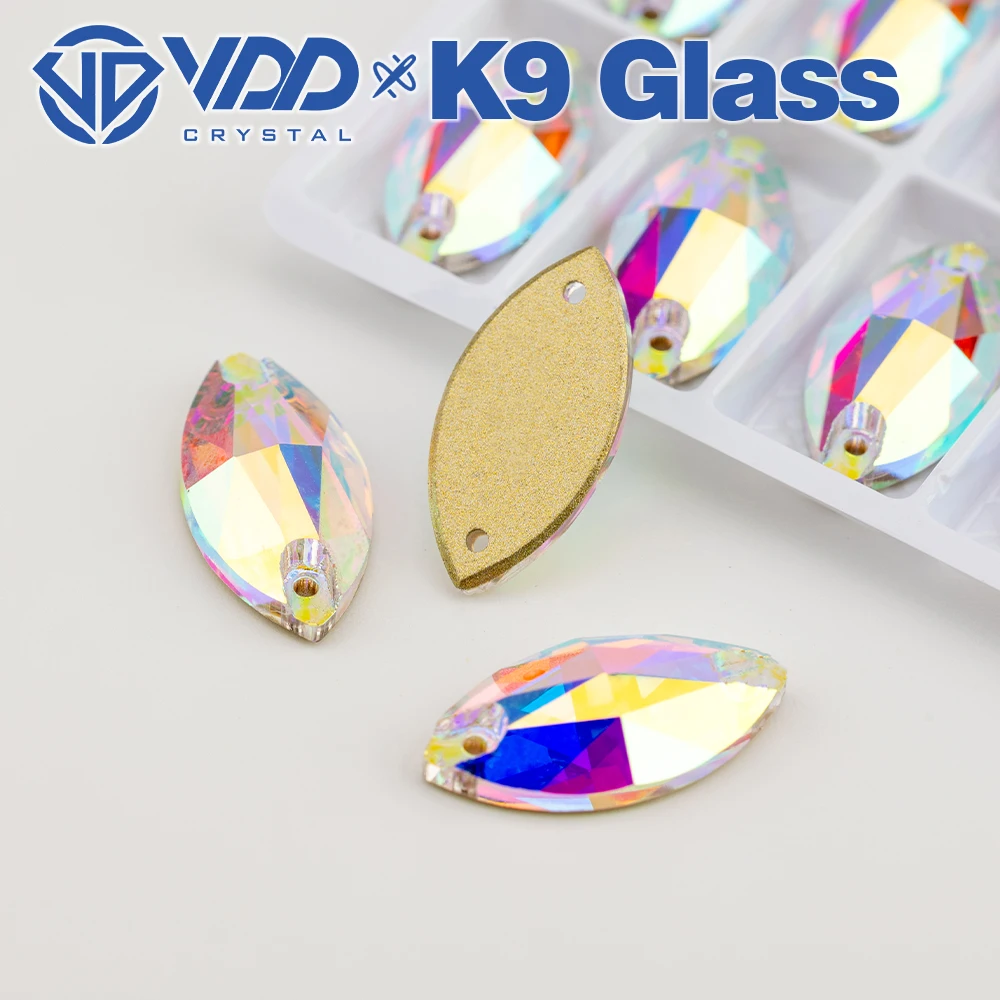 VDD S255 Crystal AB Navette Top Qualität K9 Glas Strasssteine zum Aufnähen Kristall Flatback Nähen Strasssteine Kleidungsstück Hochzeitskleid