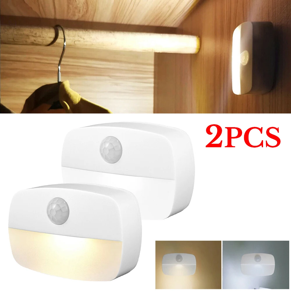 2PCS LED Motion Sensor PIR Night Light Cordless Battery Powered Closet Stair Light - 1
