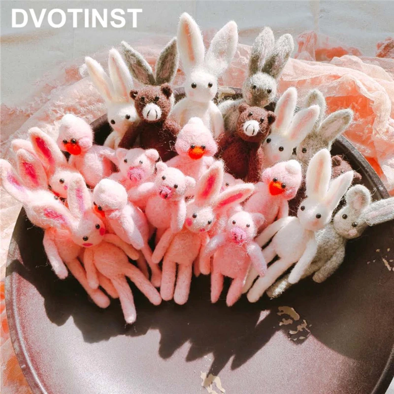 Dvotinst Newborn Photography Props for Baby Cute Animals Handmade Wool Dolls Rabbits Pigs Studio Shooting Photo Props