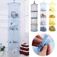 Portable Home Organizer Bag 4 Girds Clothes Storage Basket Folding Basket Teddy Hammock Net Storage Hanging Bag 1