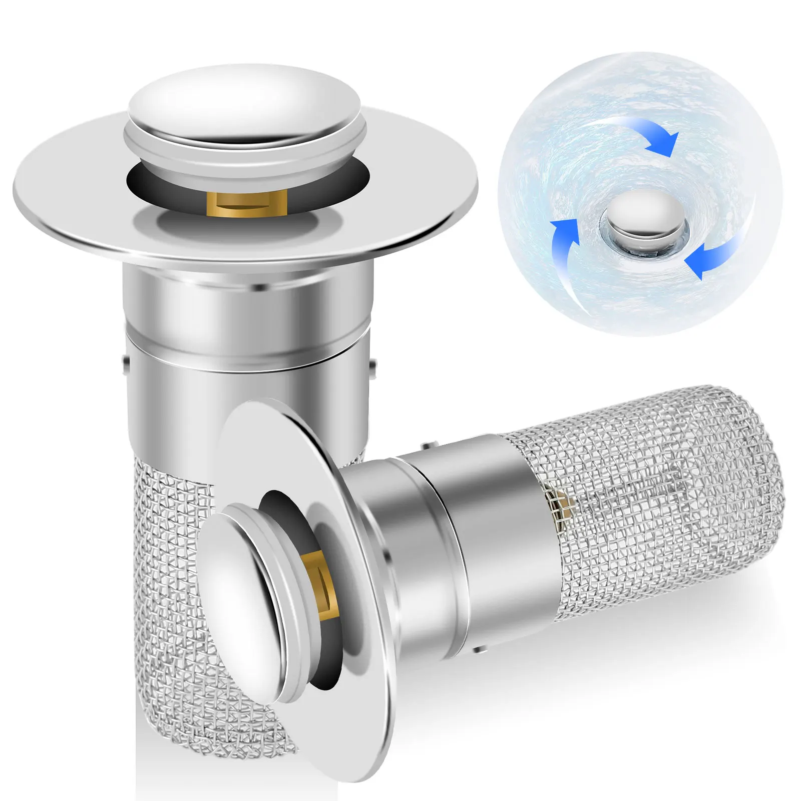 

New Bathroom Sink Plug Pop-Up Bathroom Sink Stopper with 304 Stainless Steel Detachable Filter Basket Heavy-Duty Sink Pop-Up