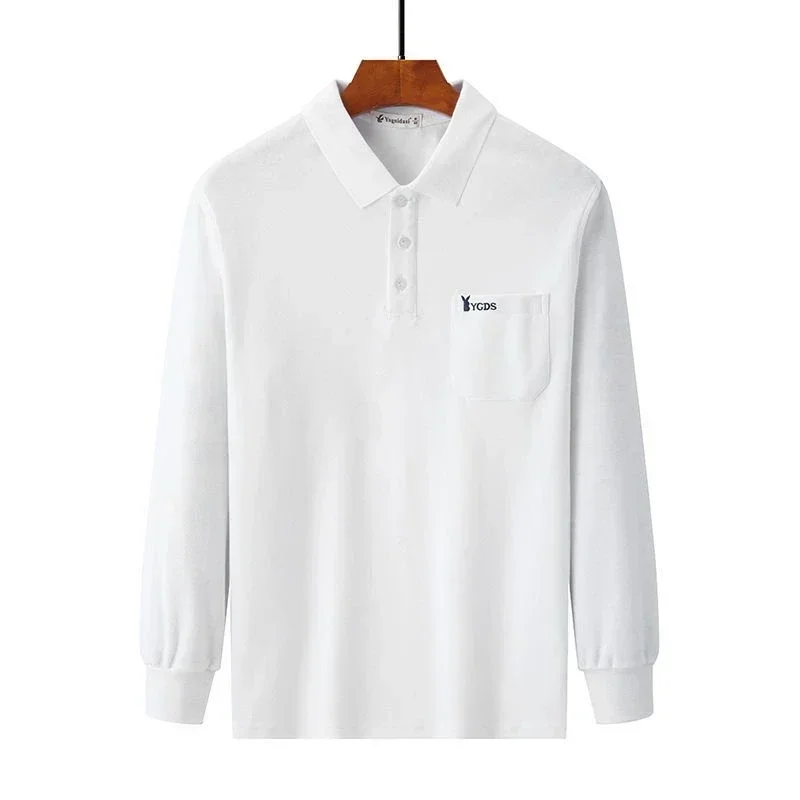 בגדי גברים בטלו חולצה חולצת פולו עבור כיס גברים העליון מתאים רגיל כותנה מעצב אדום מזדמנים harajuku אופנה שרוול ארוך חדש