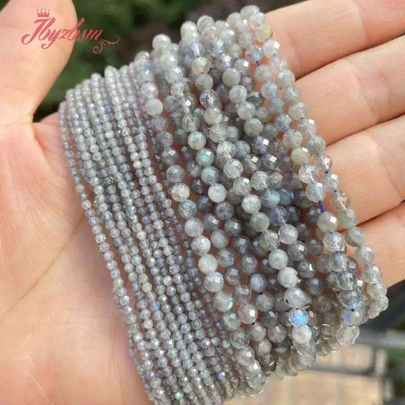 

2/3/4mm Round Faceted Gray Labradorite Stone Seed Spacer Beads for DIY Accessories Charm Bracelet Necklace Jewelry Making 15"