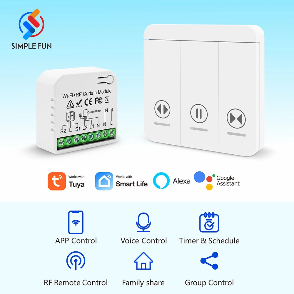 Description Picture 2 of itemWiFi and RF Smart Curtain Switch Wireless Wall Panel Switch Tuya Smart Life Module for Roller Shutter Blinds Garage,Timer,Alexa