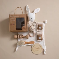 Baby drool Towel Toy Set Milestone Cards Accessories Photography Props Monthly Growth Commemoration Babies Photos Birth Gift Set 5