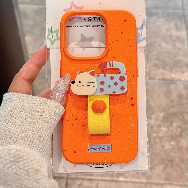 Koreanische, niedliche 3D-Handyhülle mit Hunde-, Katzen- und Hasenmotiven, die als Fingerhalterung für das iPhone 18, 17, 16, 15, 14, 13, 11, 12 Pro Max, Plus, X, XS, XR, 16E dient.